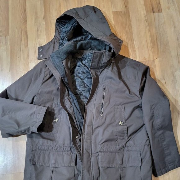 London Fog Men's Black Zipper Pockets Quilted Lined Hooded Parka